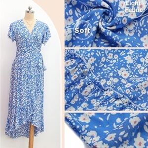 Floral Blue Wrap Dress